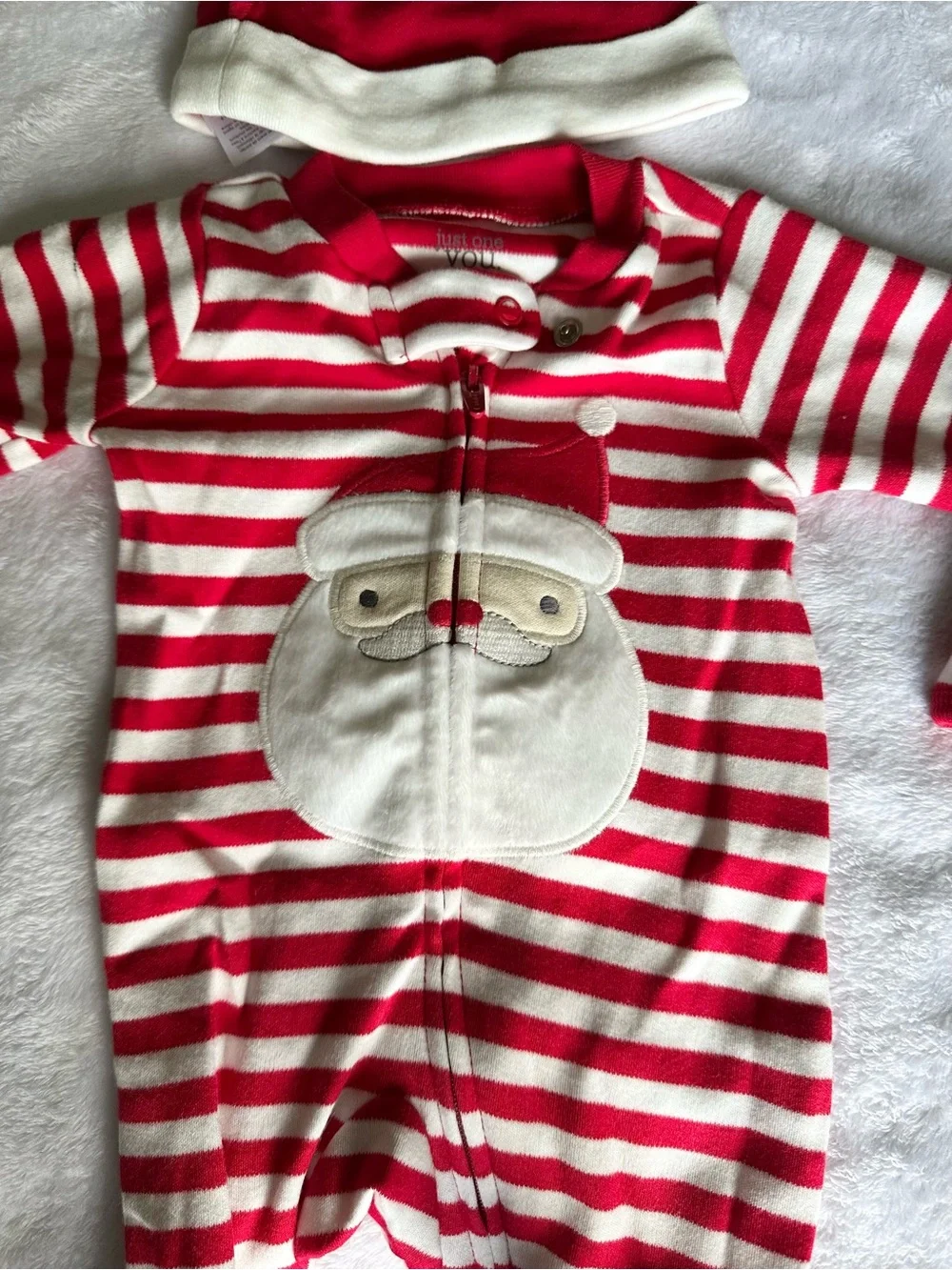 Carter's Red & White Striped Santa Footie with Hat